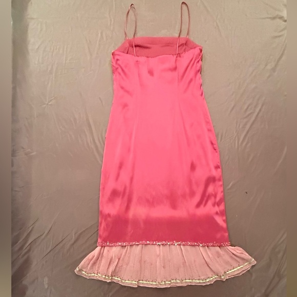 Vintage Y2K Pink Silk Midi Spaghetti Strap Dress with Ruffle Hem Size 4/Small - Picture 7 of 9